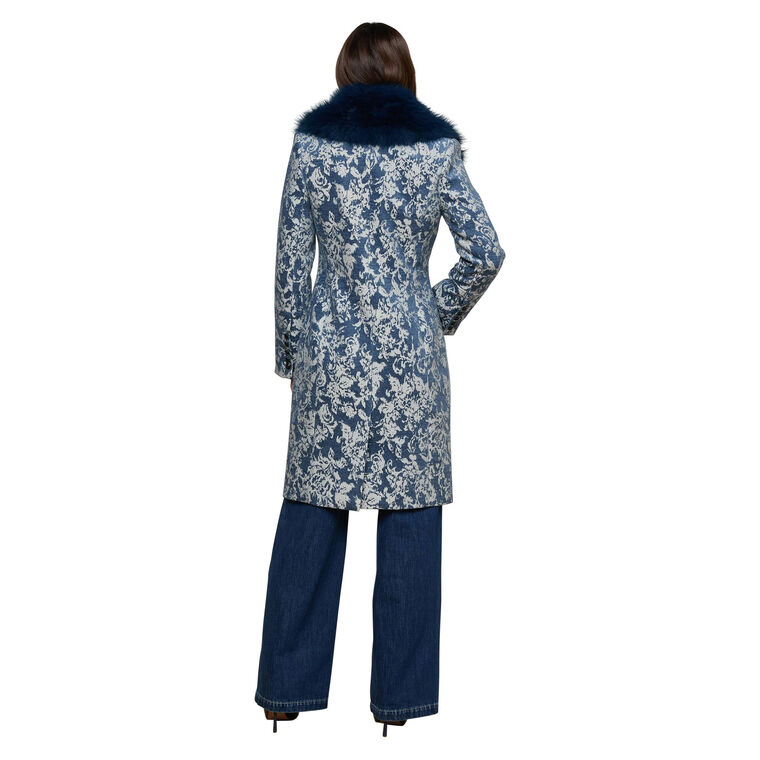 Laney Faux Fur Collared Jacquard Coat image number null