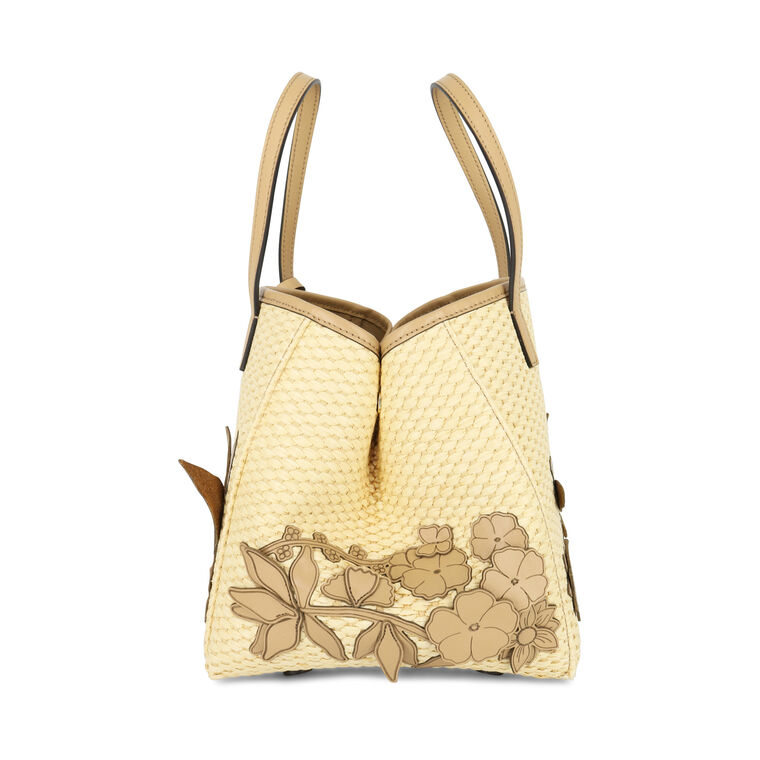 Small Floral Applique Raffia Tote Bag image number null