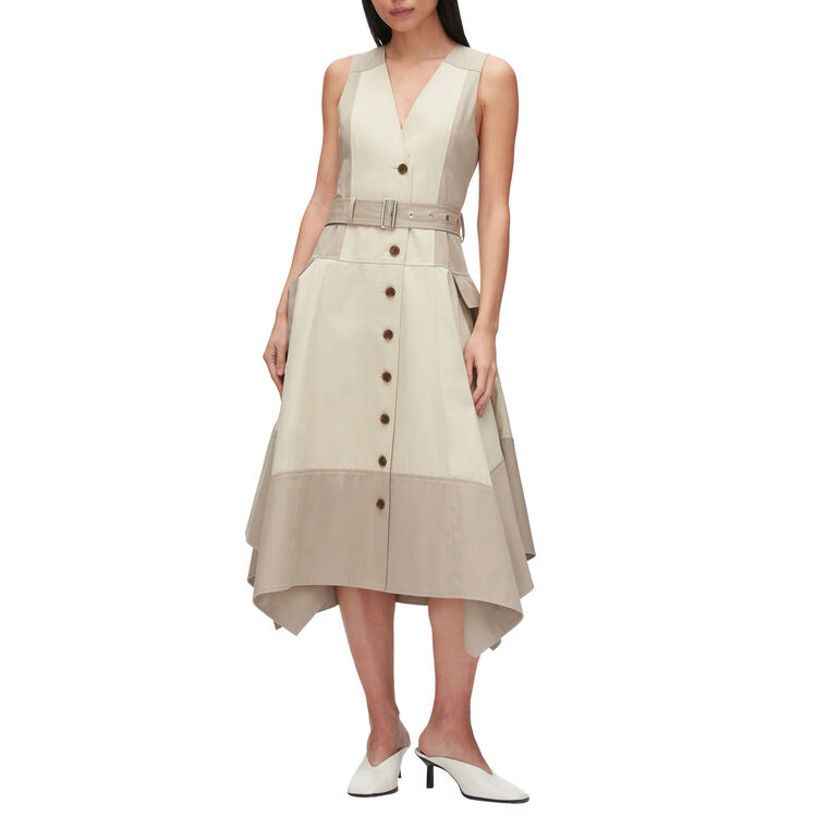 Patchwork Sleeveless Belted Utility Trench Midi Dress image number null