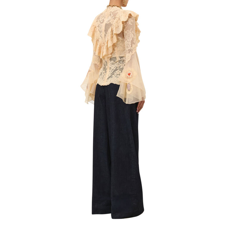 Hypnotic Long Sleeve Patched Lace Top image number null