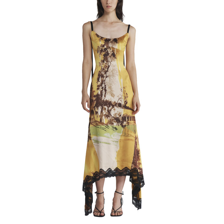 Printed Slip Dress With Lace Hem image number null