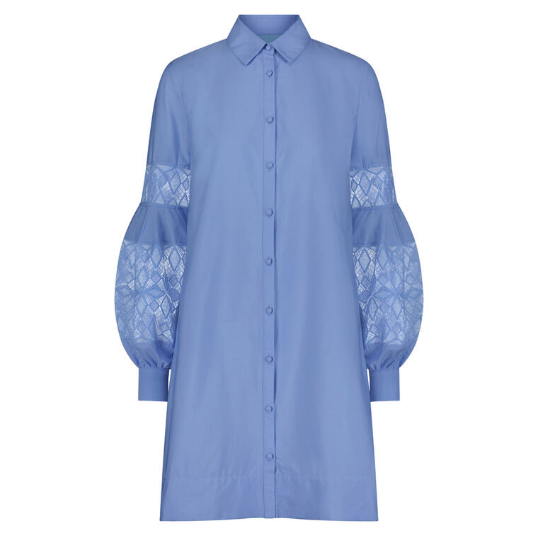 Poplin Lace Inset Full Sleeve Shirt Dress image number null