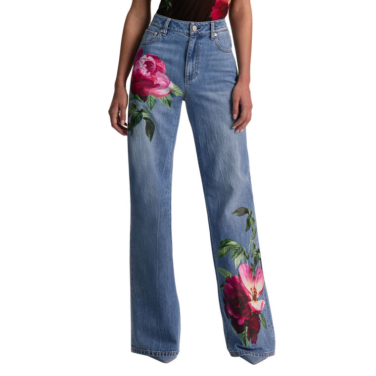 Chic Floral Print Wide-Leg Full Length Jean image number null