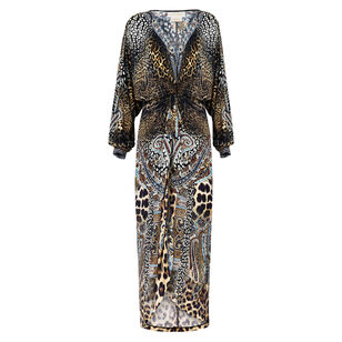 Twist Front Long Sleeve Midi Dress