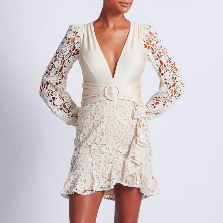 Crochet Plunge Mini Dress image number null