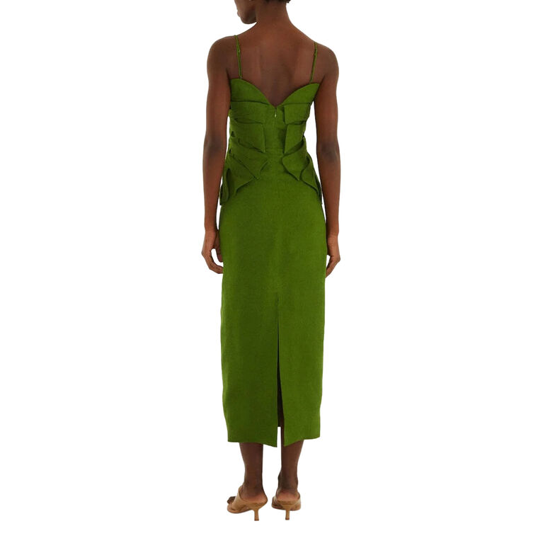 Monstera Leaf Sleeveless Linen Midi Dress image number null