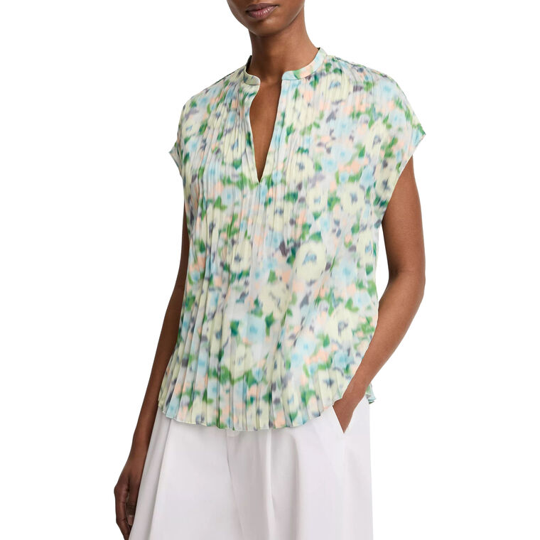 Painted Garden Pleated Cap-Sleeve Top image number null