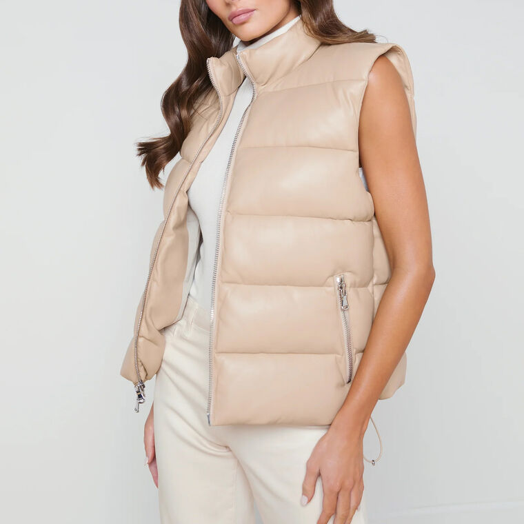 Tori Vegan Leather Zipper Puffer Vest image number null