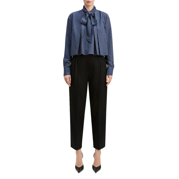 Dobby Striped Tie Neck Blouse image number null