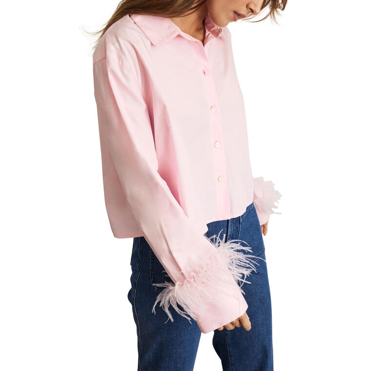 Largaux Long Sleeve Button-Up Top With Feather Detail image number null