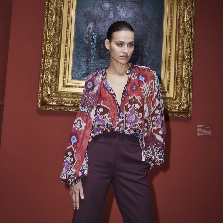 Charlie Pintuck Ikat-Print Blouse image number null