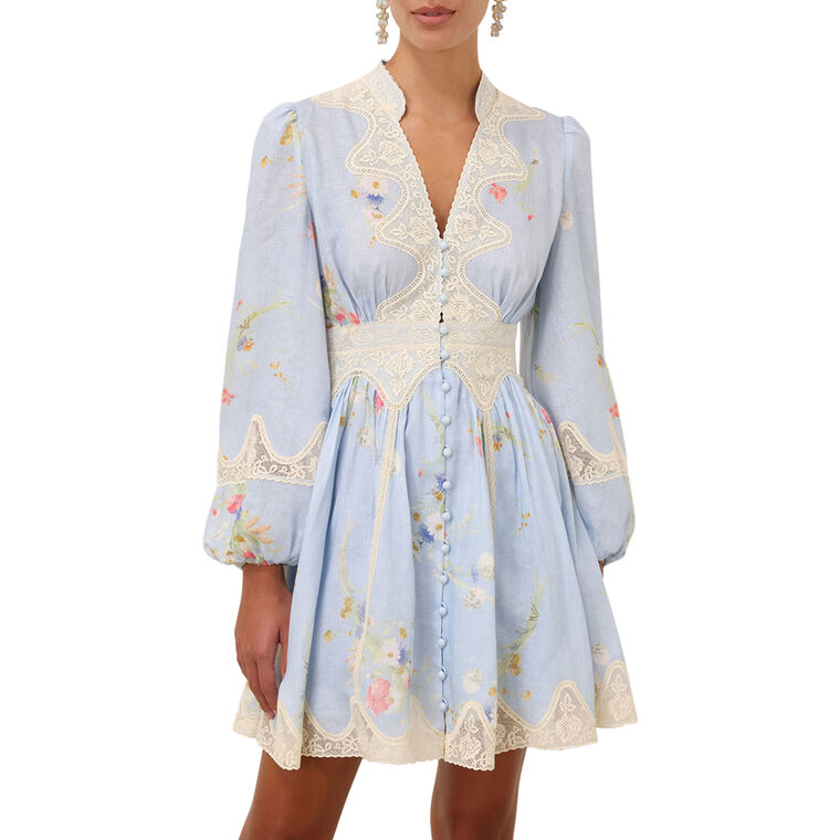 Lucky Lace Plunge Long Sleeve Mini Dress image number null