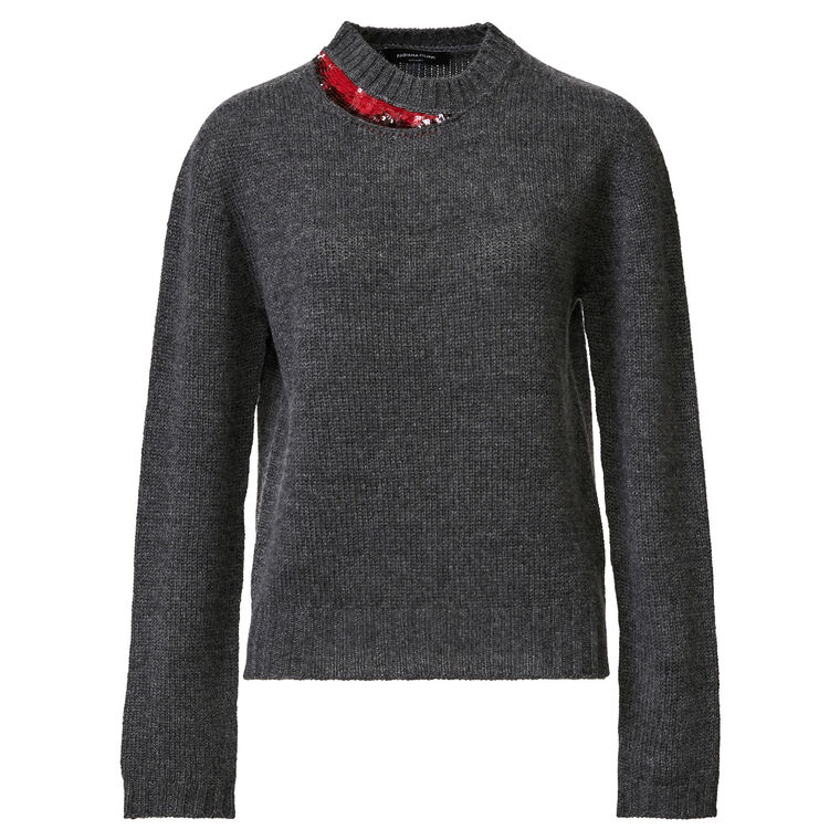 Long Sleeve Sequin-Accented Cashmere Sweater image number null