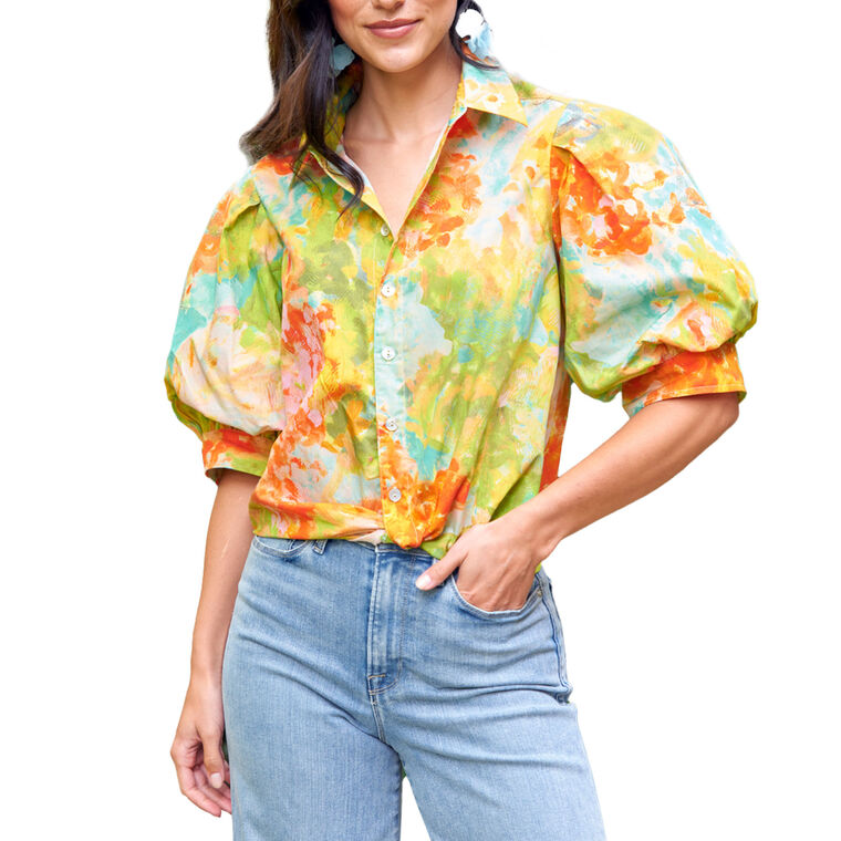 Bomba Button-Down Twist-Front Poplin Shirt image number null