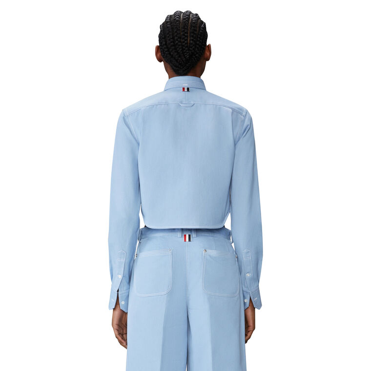 Denim Classic Cropped Long Sleeve Point Collar Shirt image number null