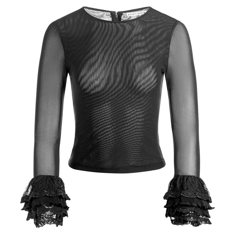 Delaina Long Sleeve Crop Top With Ruffle Cuff image number null