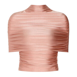 Shine Jersey Mock Neck Ruched Top