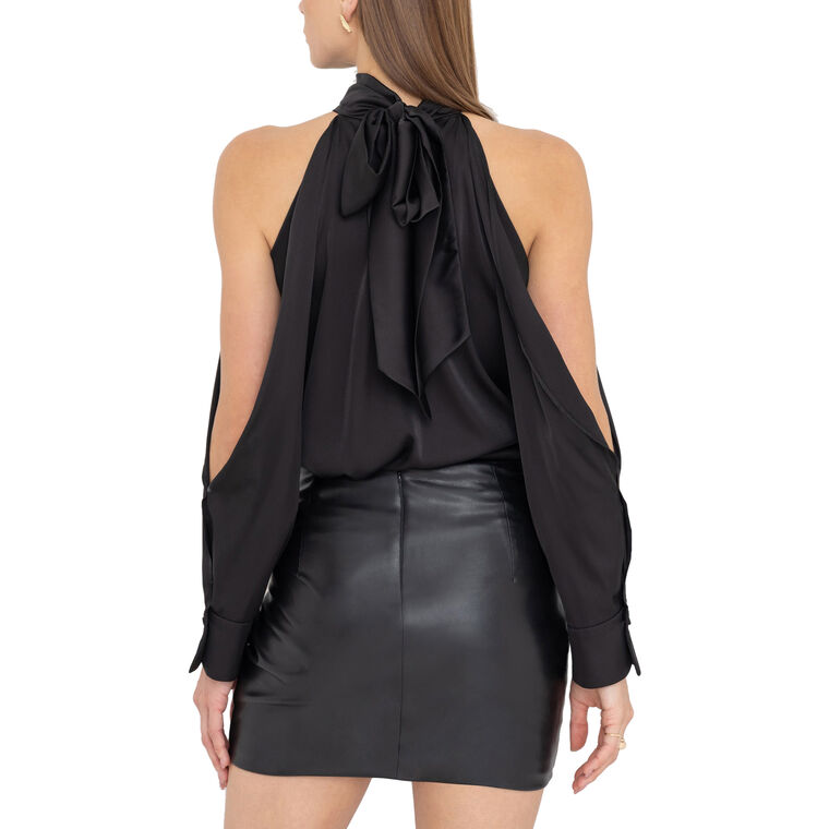 Rossi Long Sleeve Cold Shoulder Halterneck Blouse image number null