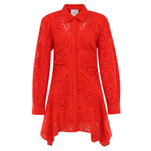 Deena Eyelet Padded Shoulder Dress