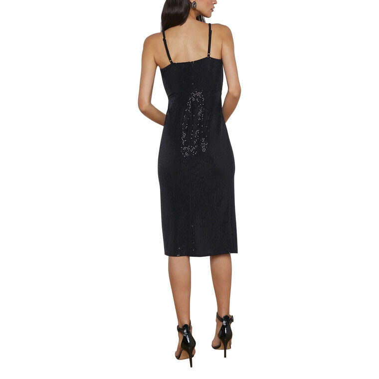 Chatou Sequin Twist Front Midi Dress image number null