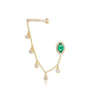 Emerald And Diamond Cuff With Loop Single Post Earring