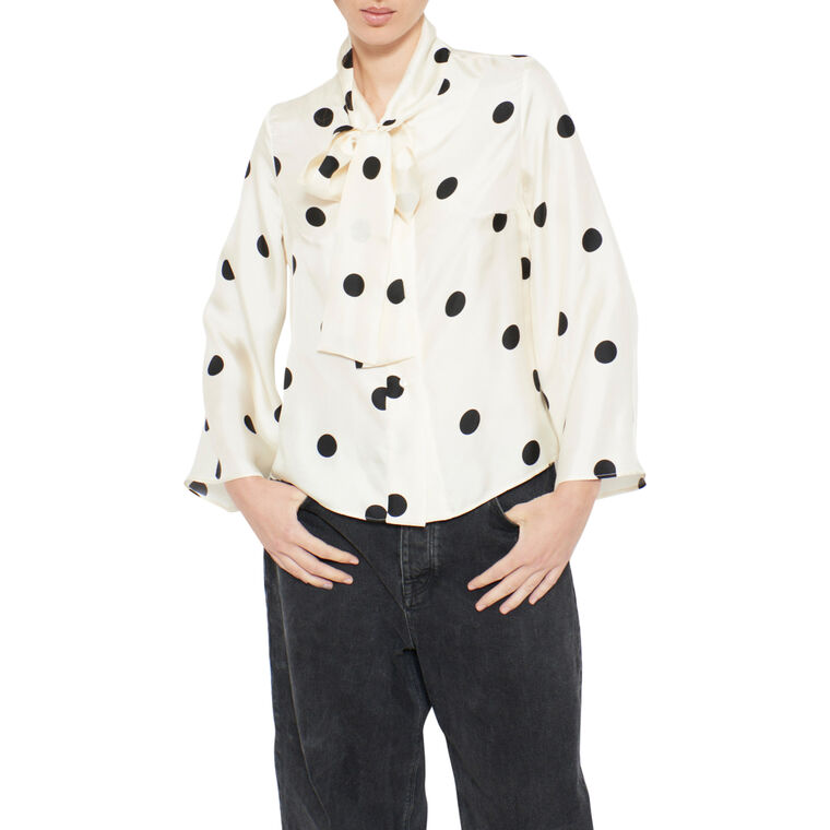 Naviglio Long Sleeve Tie-Neck Blouse image number null