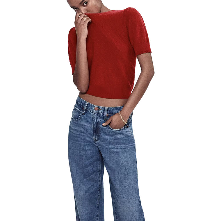 Pointelle Puff Sleeve Sweater image number null