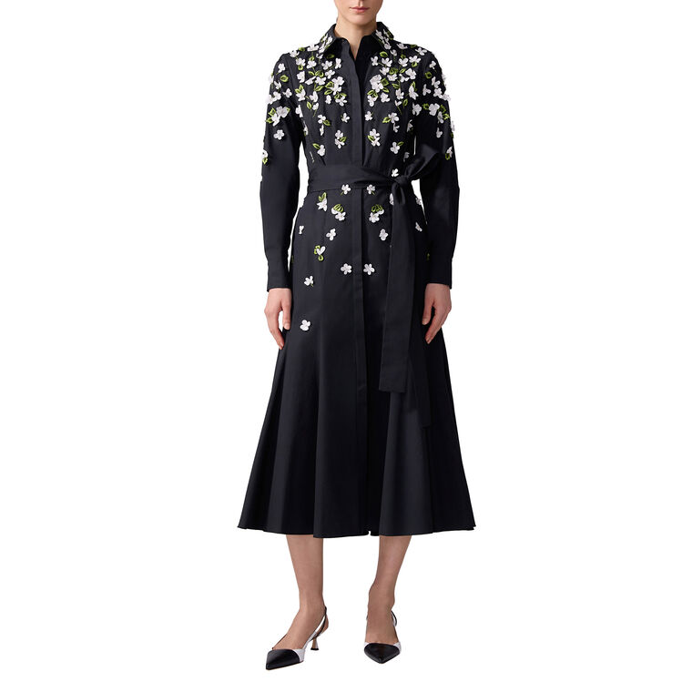 Floral Embroidered Midi Shirt Dress image number null