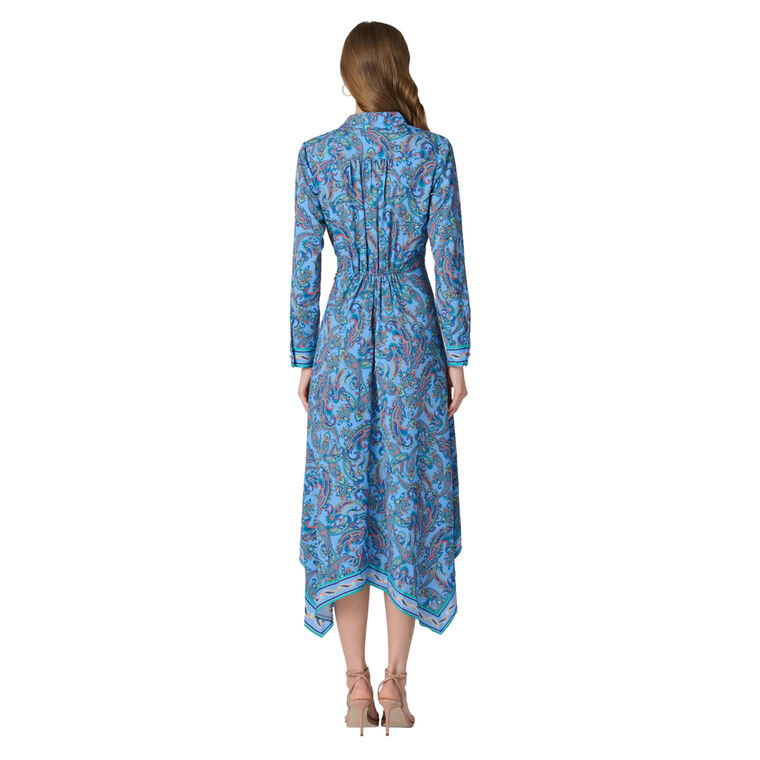 Adair Long Sleeve Tie-Waist Handkerchief Hem Midi Dress image number null