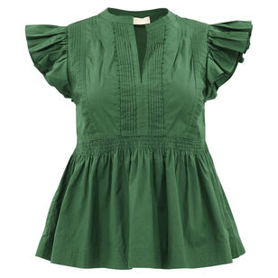 Luise Ruffle-Sleeve Cotton Poplin Top