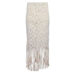 Rivington Macrame Fringe Trim Midi Skirt