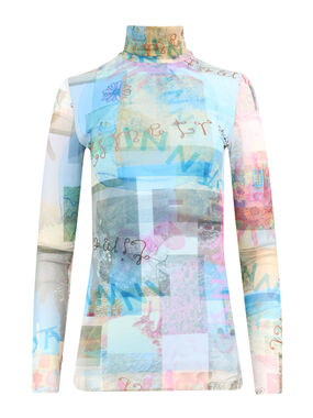 Printed Mesh Long Sleeve Rollneck Top