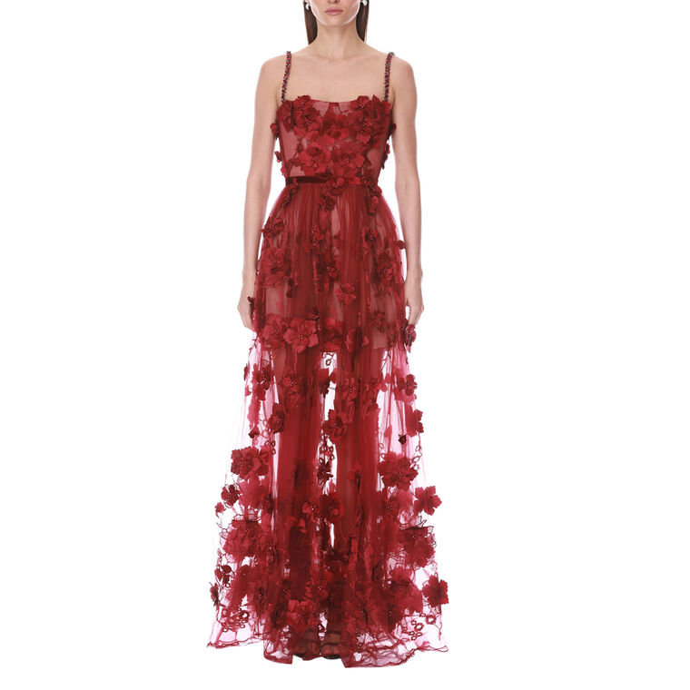 3D Floral Gown with Diamond Straps image number null