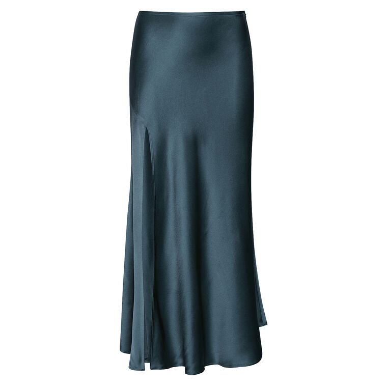 Satin Bias Slit Midi Skirt image number null