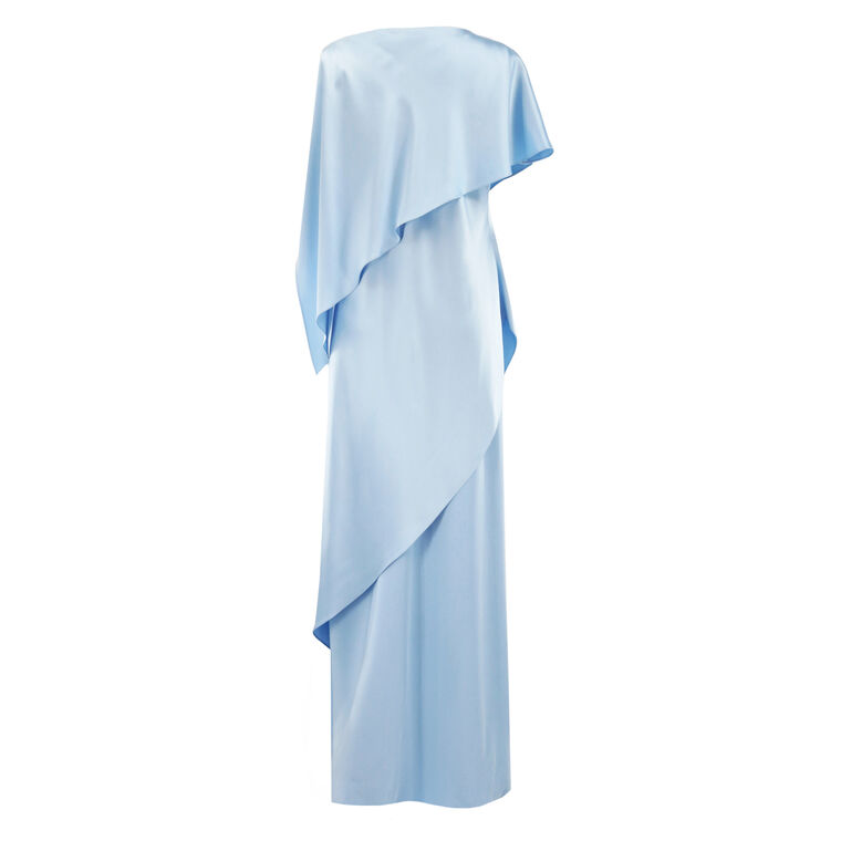Short Sleeve Silk Satin Back Crepe Poncho Gown image number null
