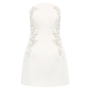 Xanthe Strapless Satin Mini Dress With Floral Applique