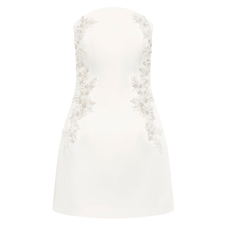 Xanthe Strapless Satin Mini Dress With Floral Applique image number null