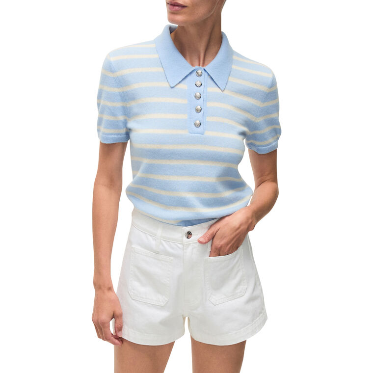 Brandt Striped Short Sleeve Cashmere Polo image number null