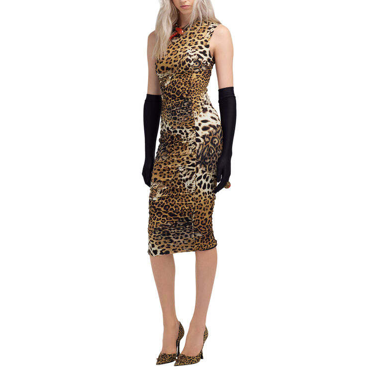 Sleeveless Jaguar Print Midi Dress image number null