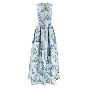 Brooke Sleeveless V-Neck Box Pleat Gown