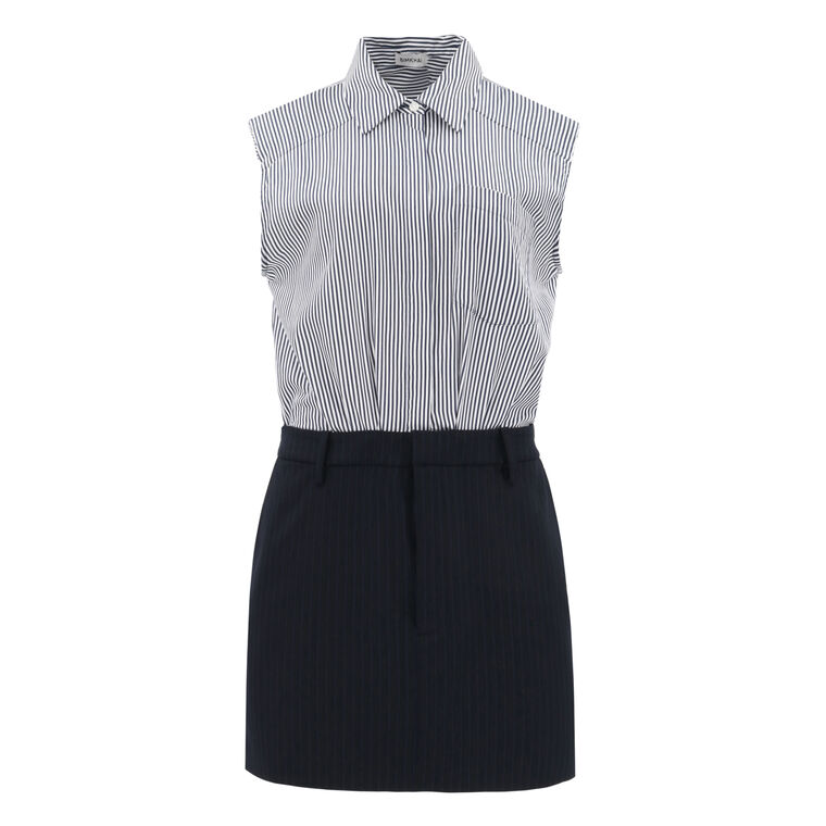 Graham Sleeveless Shirting Combo Mini Dress image number null