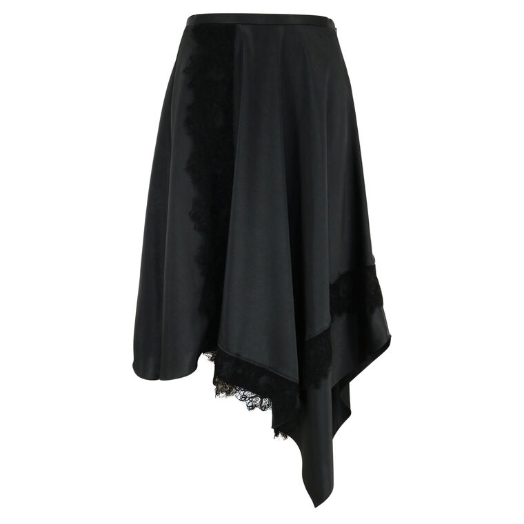 Satin Midi Skirt With Lace Trim image number null