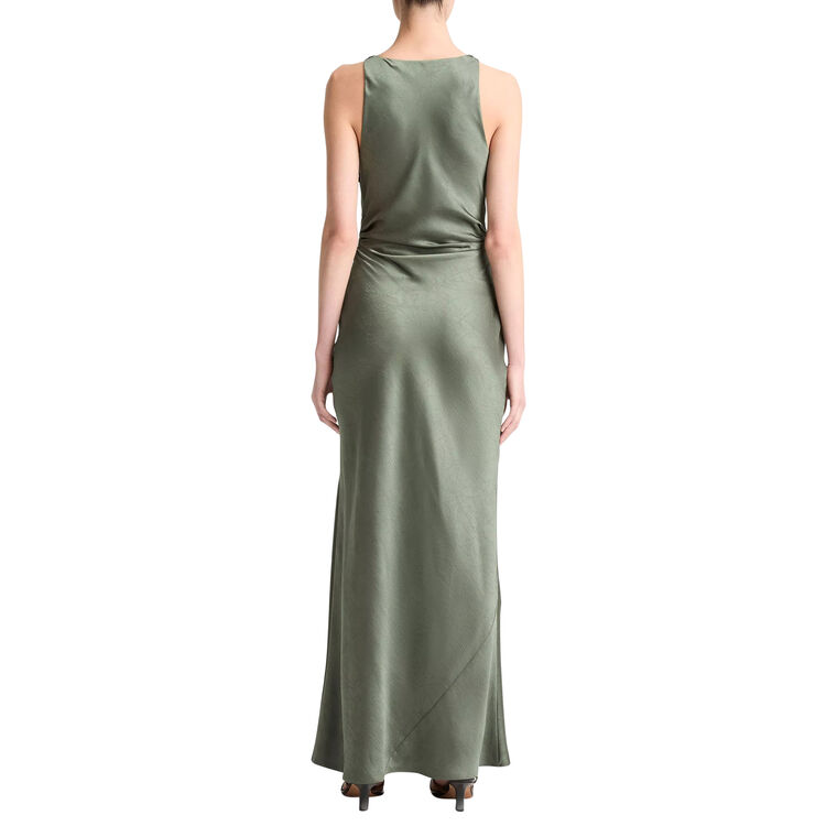 Sleeveless Twist Shoulder Cowl Neck Satin Maxi Dress image number null