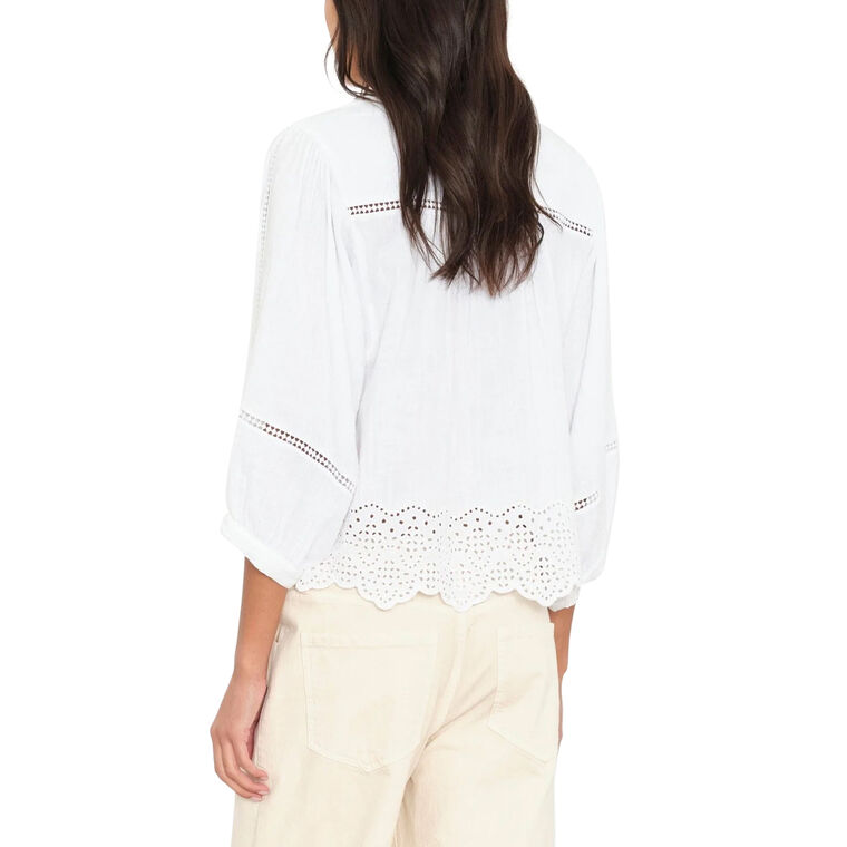 Roxanna Blouson Sleeve Top With Eyelet Hem image number null