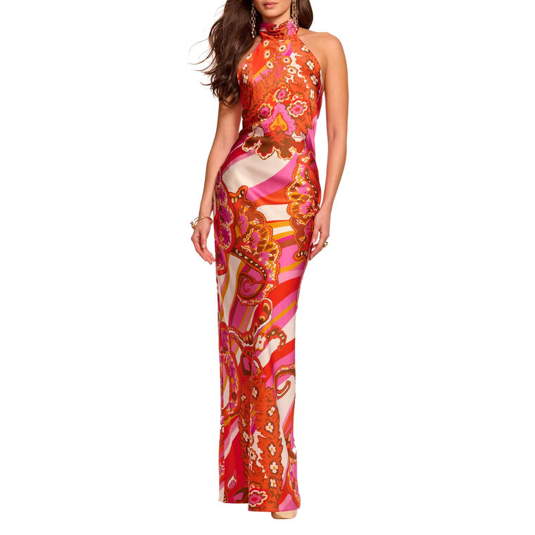 Tatiana Printed Silk Halterneck Gown image number null