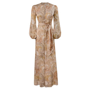 Rebellion Long Sleeve Silk Sheath Maxi Dress