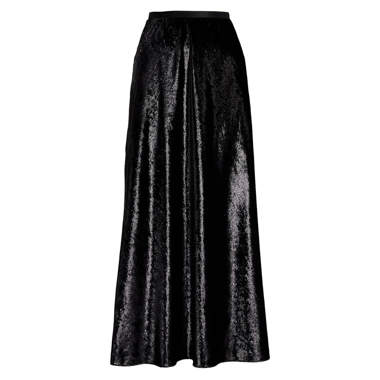 Metallic Velvet Bias-Cut A-Line Midi Skirt image number null