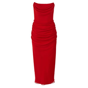 Strapless Draped Midi Dress