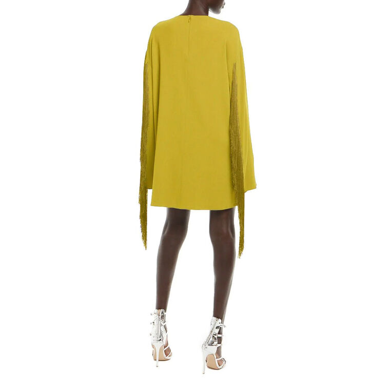 Crepe Shift Dress With Fringe image number null