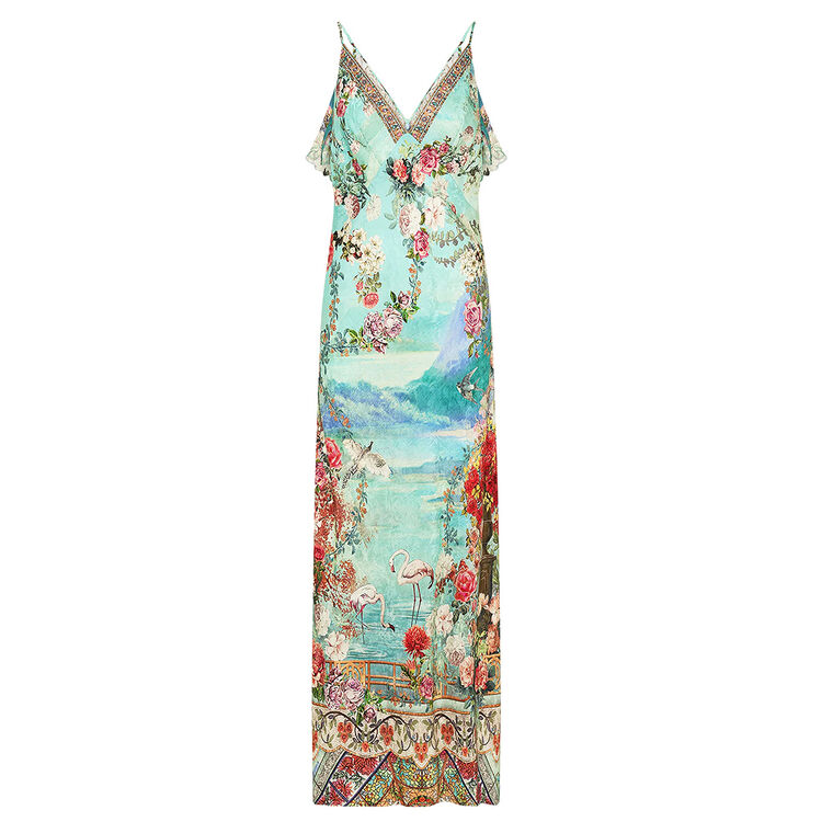 V-Neck Bias Slip Dress With Back Frill image number null